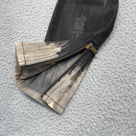 Y2K Express Low Rise Jeans Womens 4 Tan Gray Tie Dye Marble Splatter Zip - Picture 5 of 14